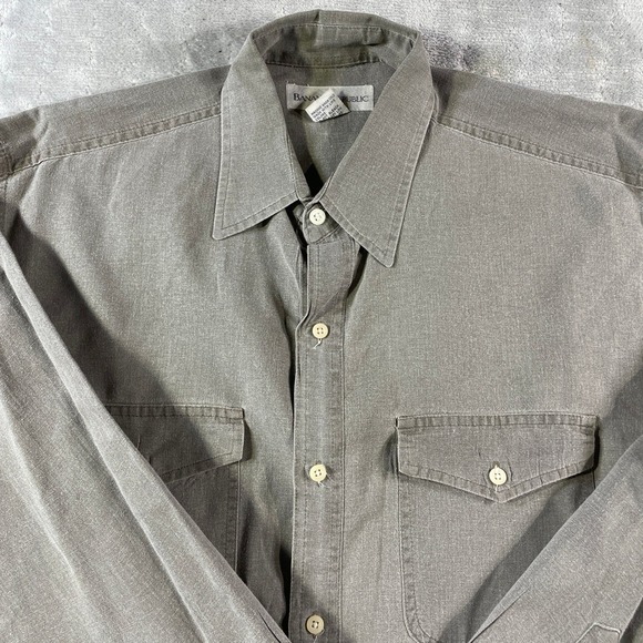 Vintage Banana Republic Shirt Mens Medium Gray Pockets Utility Hunting 90s Y2K - Picture 3 of 9